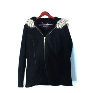 Ellen Tracy Sz S Gorgeous Faux-Fur / Suede Sherpa Zip-Up‎ Black Jacket Coat